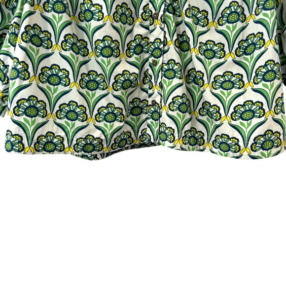 Anthropologie Maeve Zooey Bubble-Sleeve Blouse M green white button up cotton - Picture 8 of 11